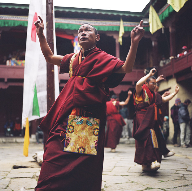 Buddhist monks dancing in Mani Rimdu festival Tengboche